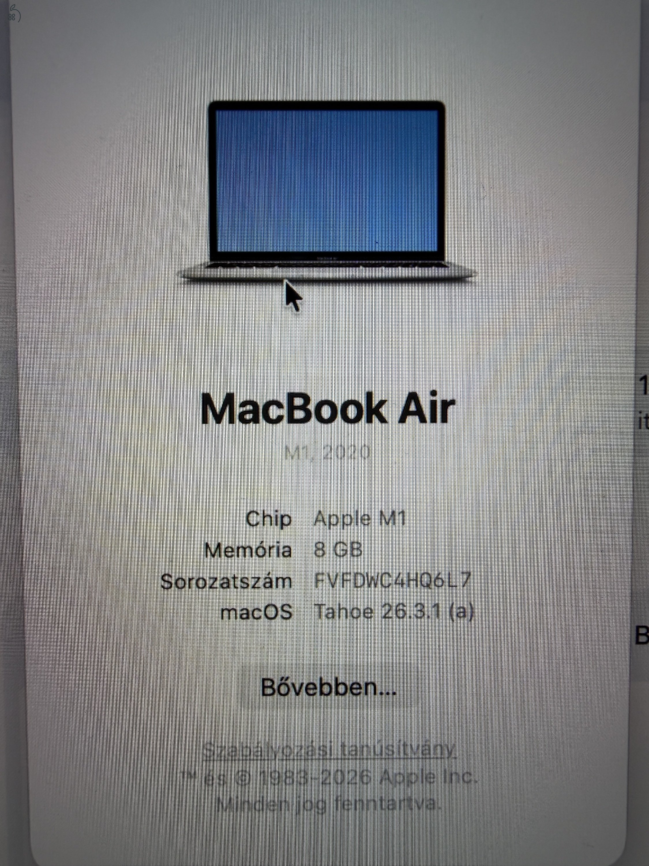 MacBook Air M1 (2020) 8/256GB - 100% AKKU! - Kihasználatlanság miatt eladó
