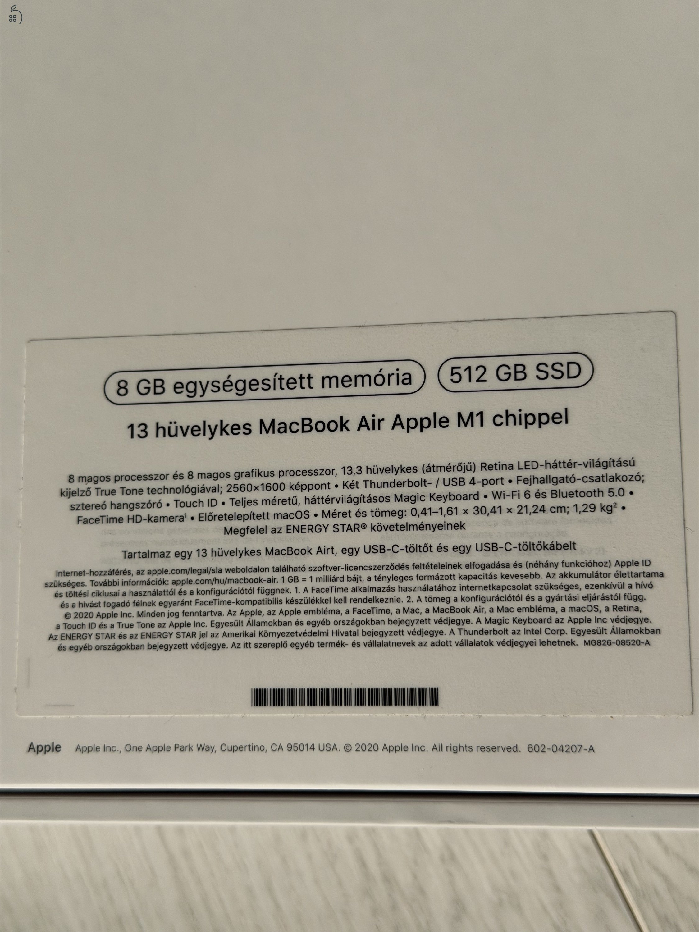 hibátlan, karcmentes MacBook Air M1, 2020, 512 GB SSD, 8 GB RAM, rose gold