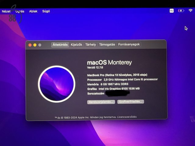  Apple MacBook Pro 13” Retina (early 2015) – szép állapot, komplett csomag