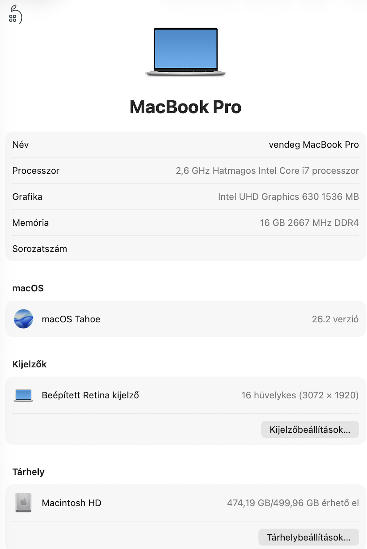 MacBook Pro 16” 2019 i7 / 16GB / 512GB