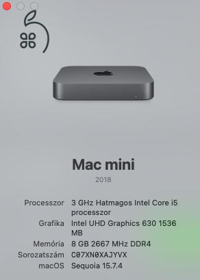 Eladnám 2018-as Intel 5-ös MacMini-m igen jó állapotban. 