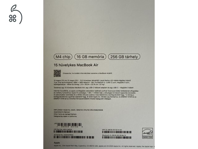 BONTATLAN/3év GARI éjfekete MacBook Air 15