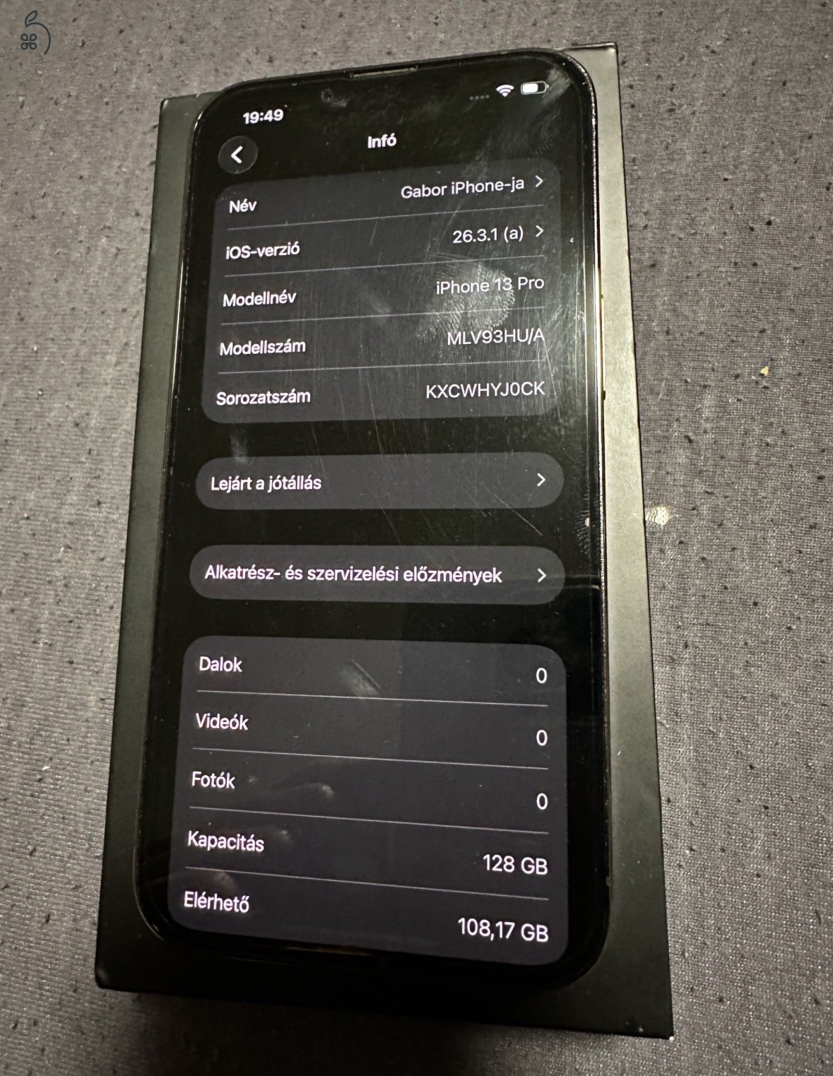 Eladó iPhone 13 Pro 128GB Szürke - Független, top állapot!