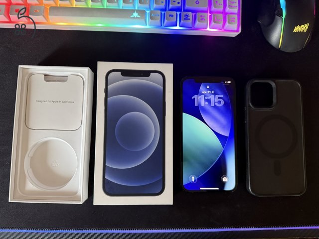 iPhone 12 64GB - Fekete - 100% Akkumulátor - Üvegfólia + Tok