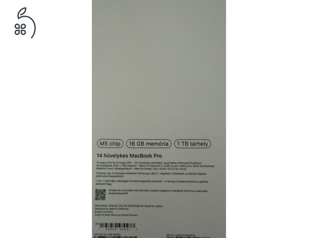 Új, bontatlan – 14 hüvelykes MacBook Pro M5 10CPU,10GPU,16GB RAM, 1 TB SSD – asztrofekete