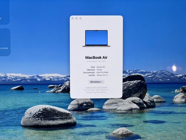 Hibátlan MacBook Air 2023 M3 15” 256GB 16GB-RAM 2 ÉV Garanciával
