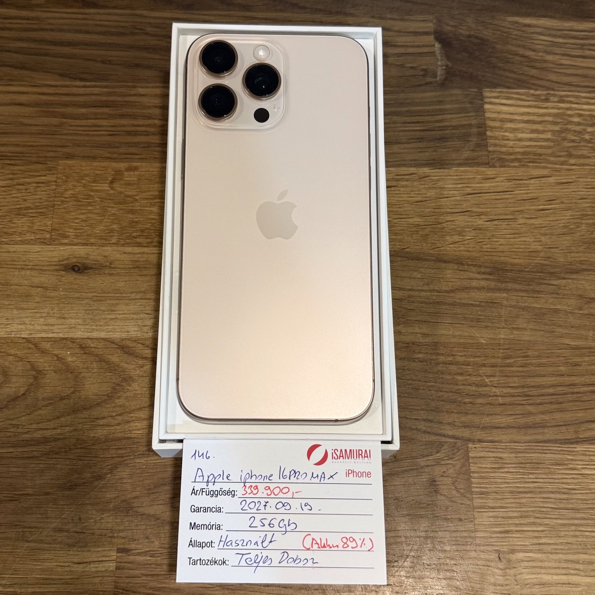 Apple iPhone 16 Pro Max - 256GB - Sivatagi Titán - 2027.09.19. Gar ( 146.)