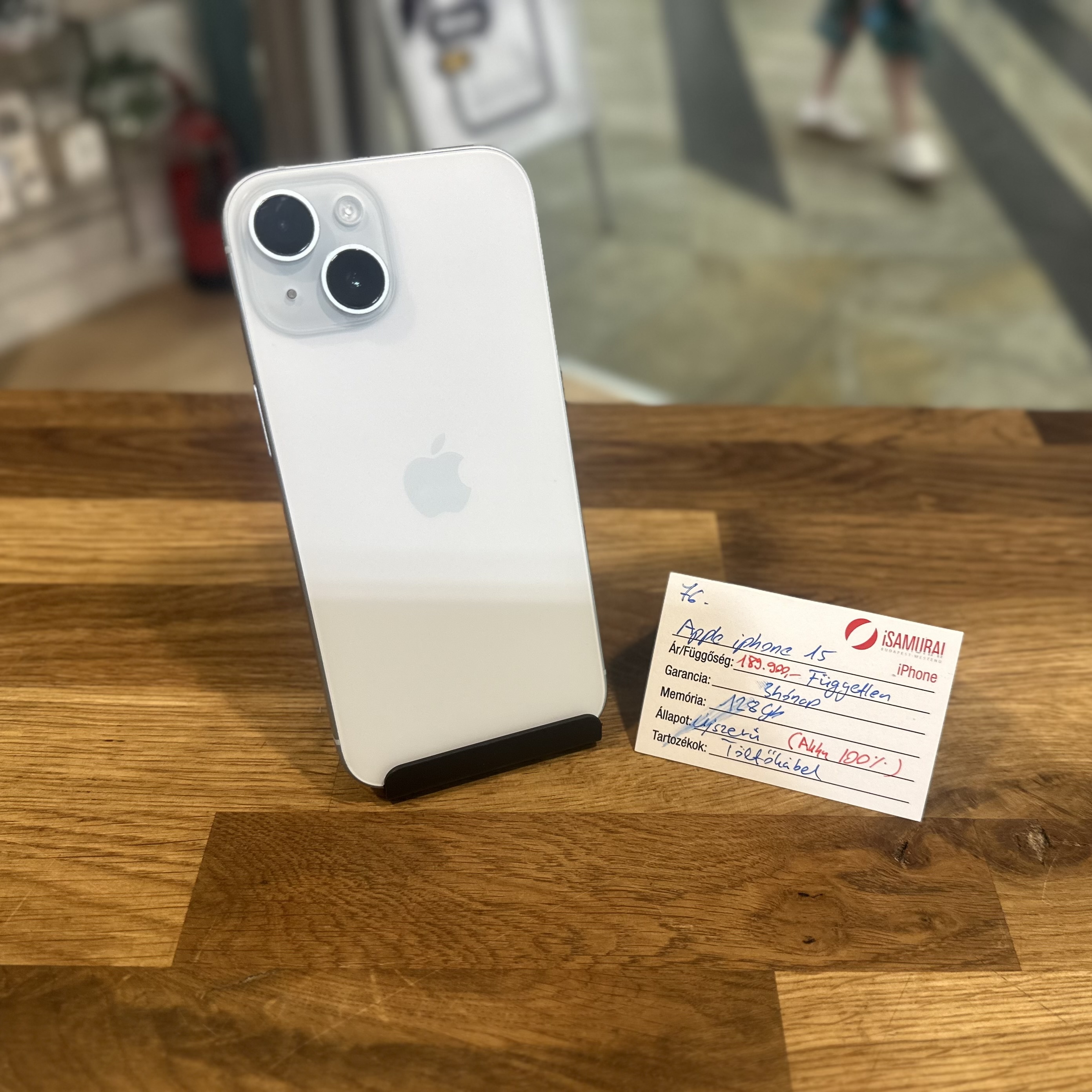 Apple iPhone 15 - 128 GB - Kék - Újszerű - Akku 100% (76.)