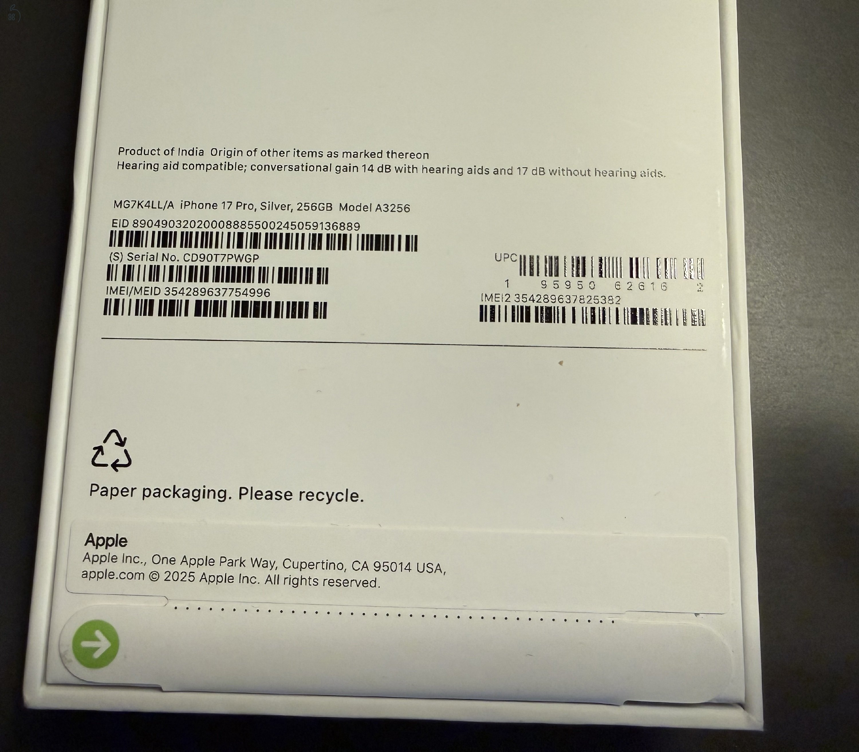 Új Apple iPhone 17 Pro – 256GB