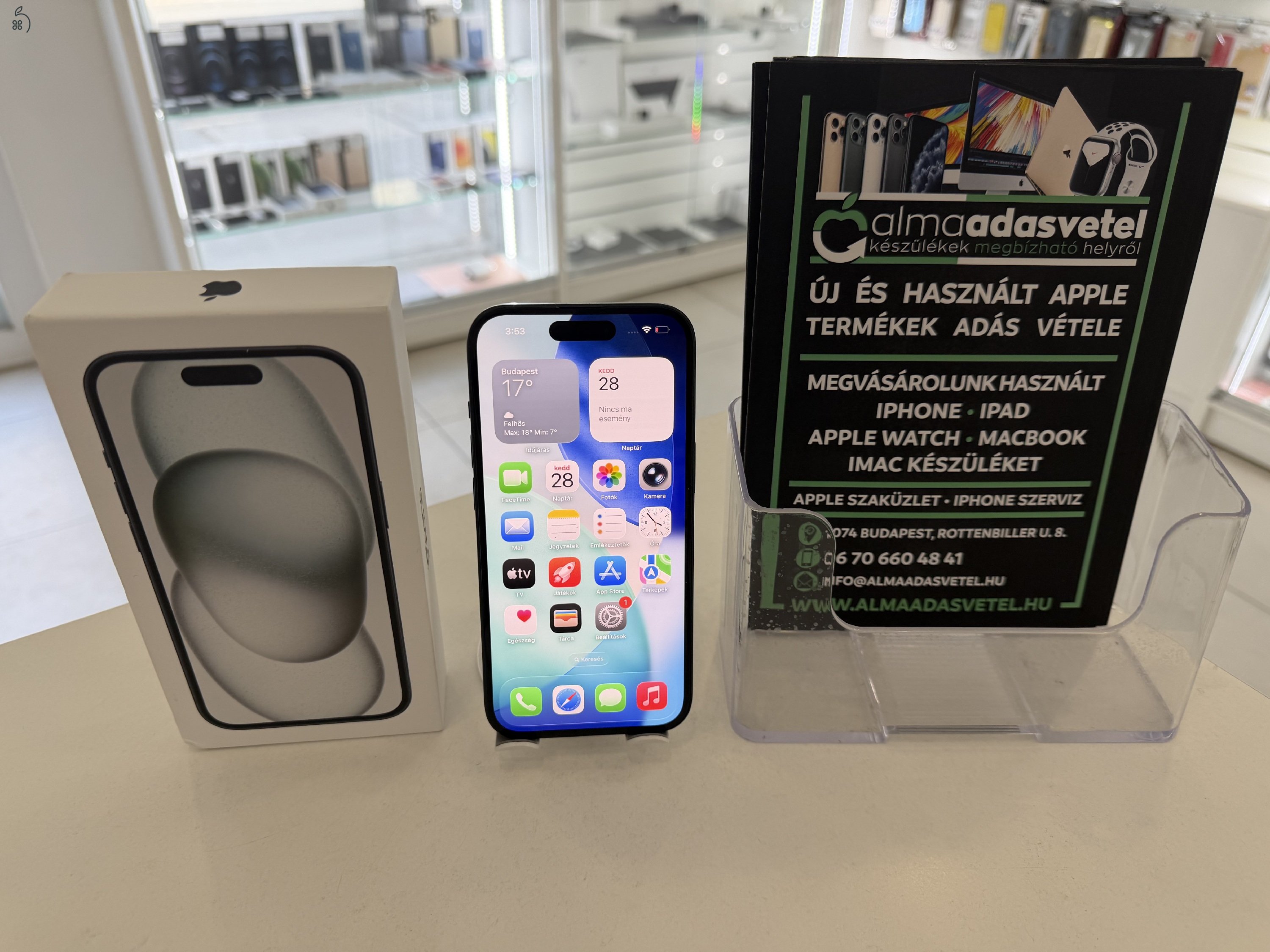 iPhone 15 128GB Független Újszerű/1 hónap gar./Akku 87%/p4869
