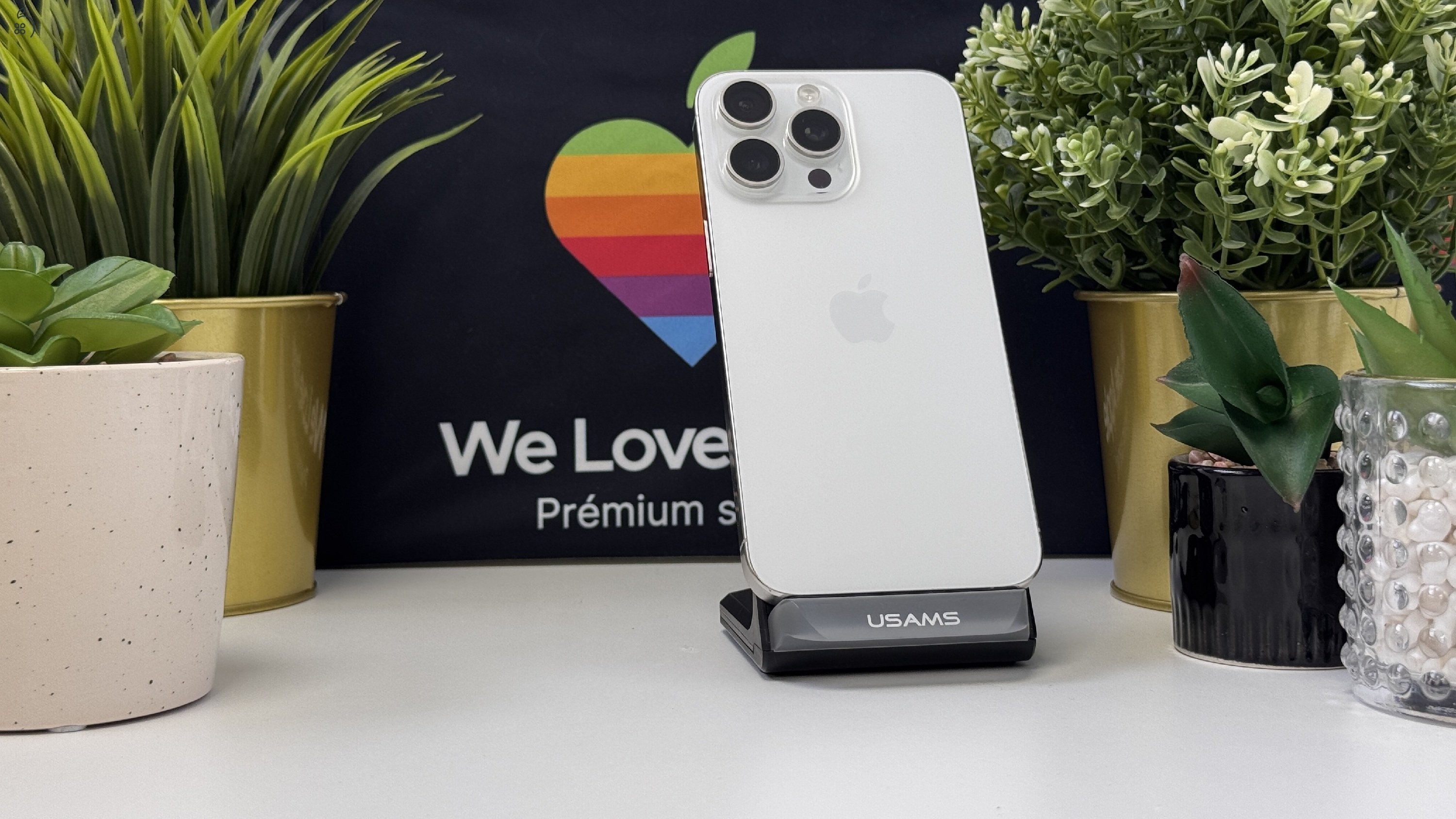 iPhone 15 Pro Max 256GB Fehér Titán, Független - 1ÉV Garancia, Számla