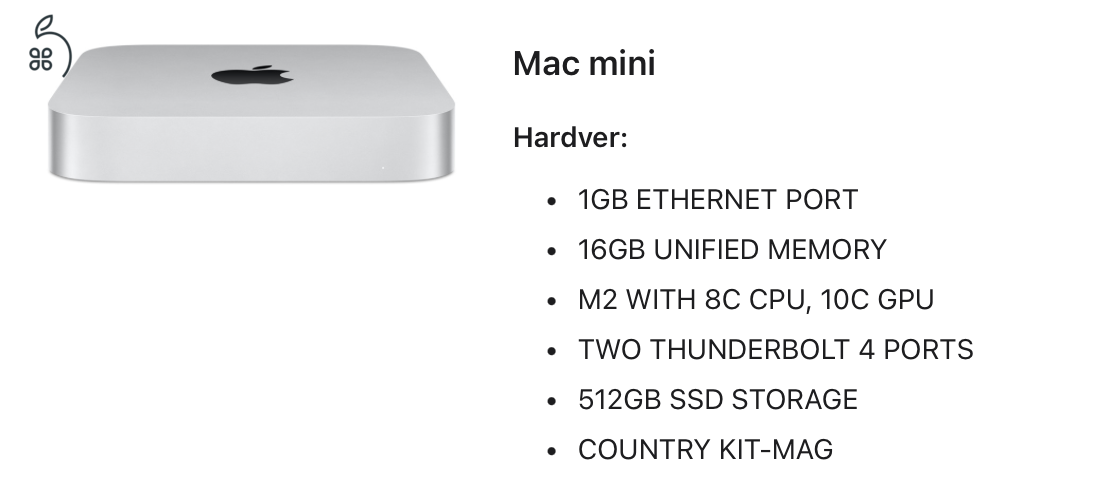 MacMini A2686 M2 16GB RAM / 512GB SSD - hibátlan, dobozos