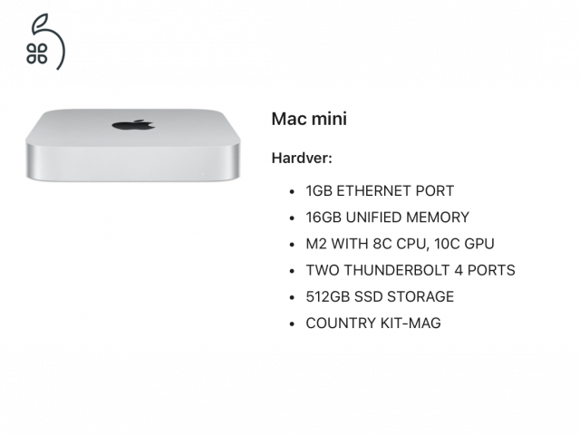 MacMini A2686 M2 16GB RAM / 512GB SSD - hibátlan, dobozos