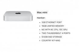 MacMini A2686 M2 16GB RAM / 512GB SSD - hibátlan, dobozos