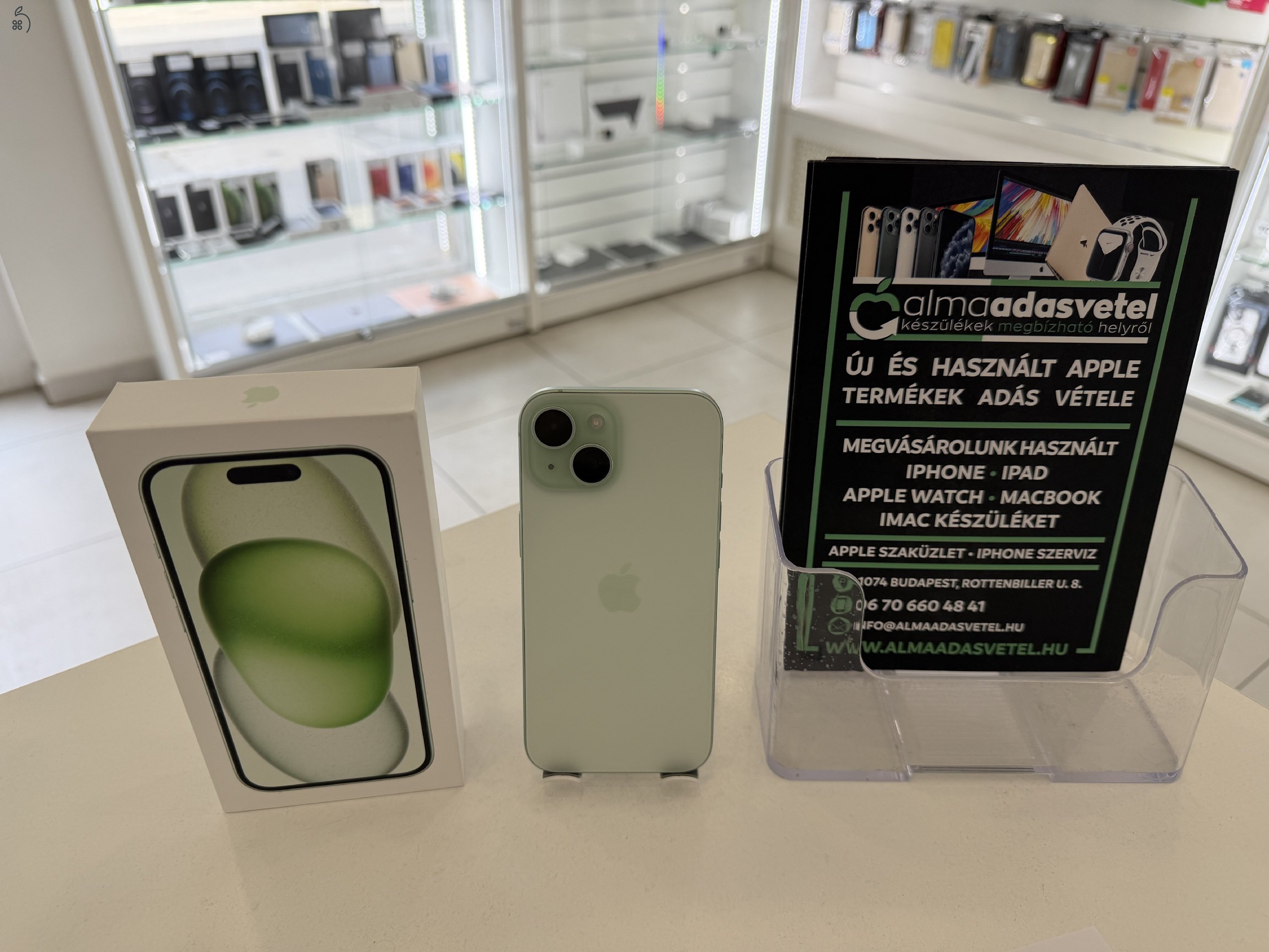 iPhone 15 128GB Zöld Független Hibátlan/1 hónap gar./Akku 96%/p4878