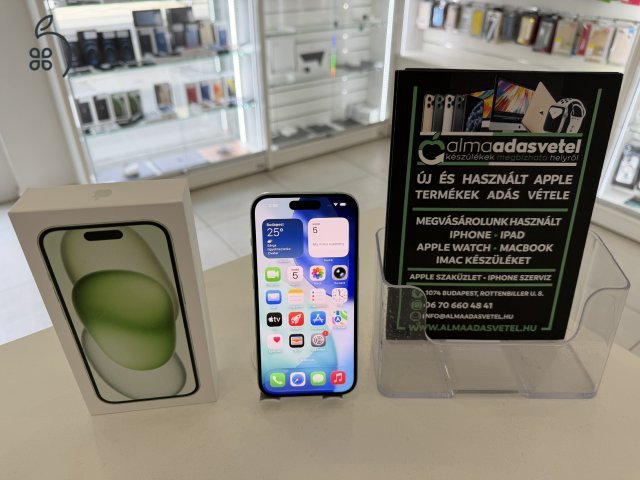 iPhone 15 128GB Zöld Független Hibátlan/1 hónap gar./Akku 96%/p4878
