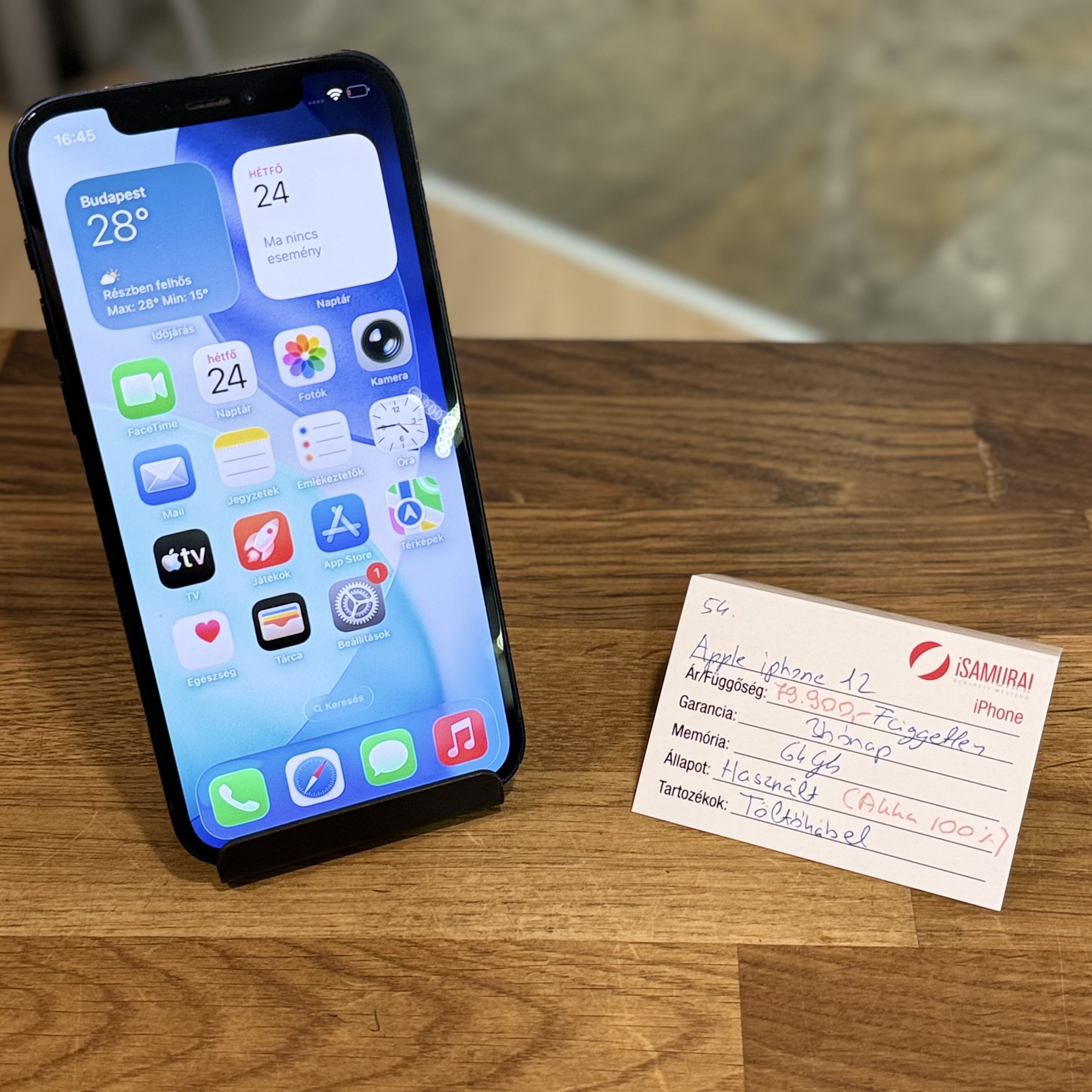 Apple iPhone 12  - 64GB - Fekete - 100% akku (54.)
