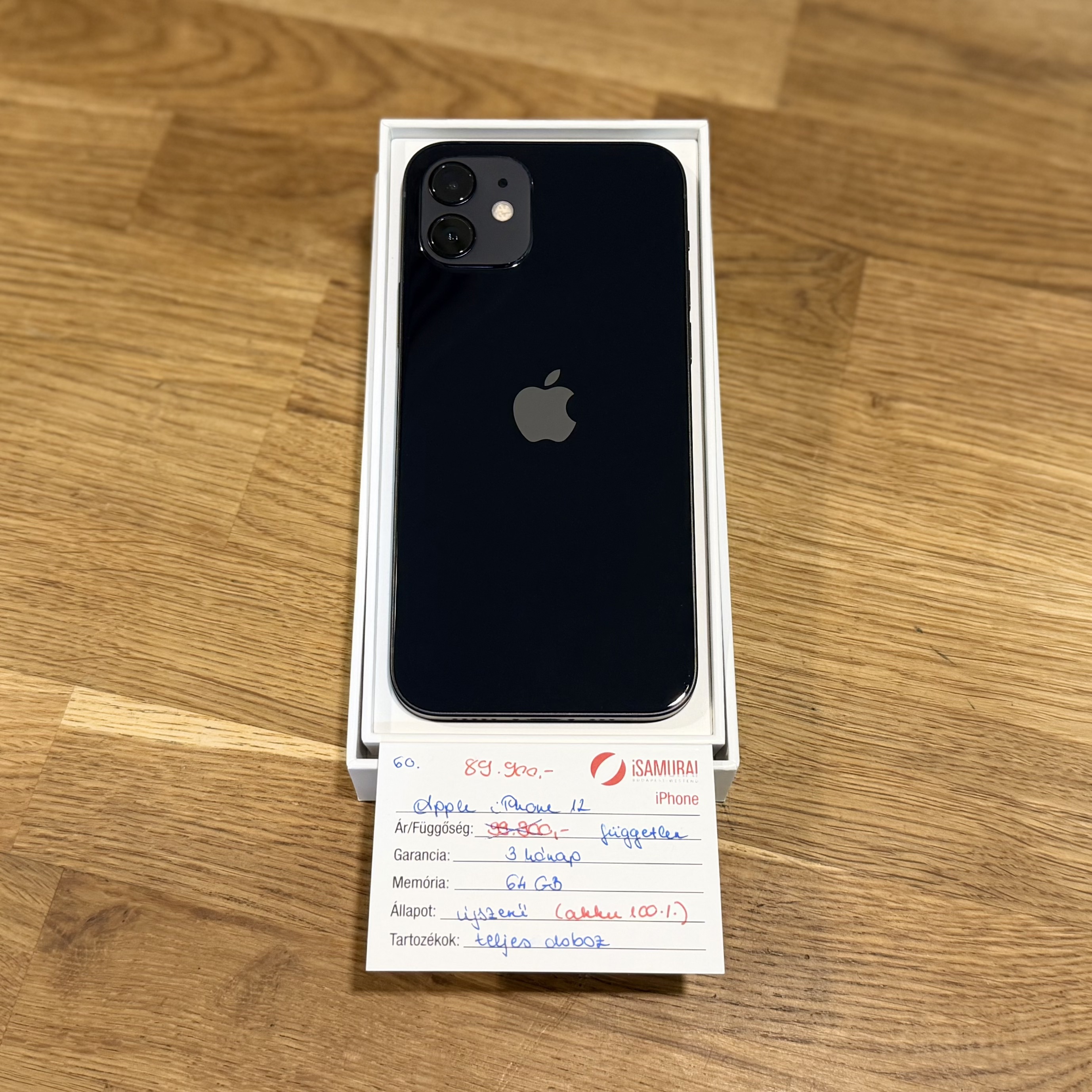 Apple iPhone 12 - 64GB - fekete - Újszerű - 100% akku (60.)
