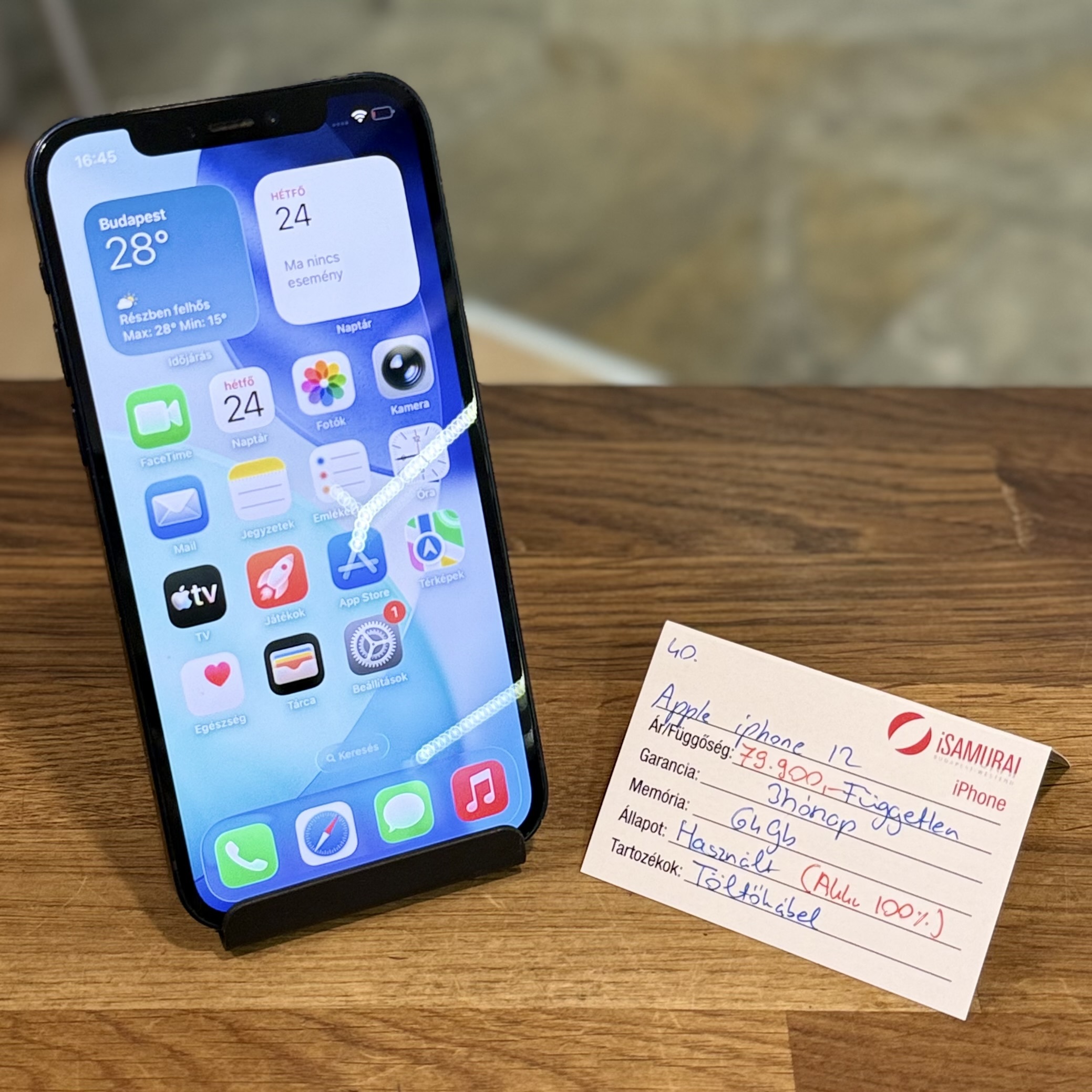 Apple iPhone 12 - 64GB - Fekete - 100% akku (40.)