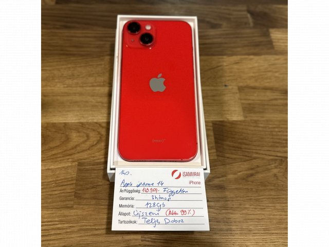 140. Apple iPhone 14 - 128GB - Piros - Újszerű - 99% akku
