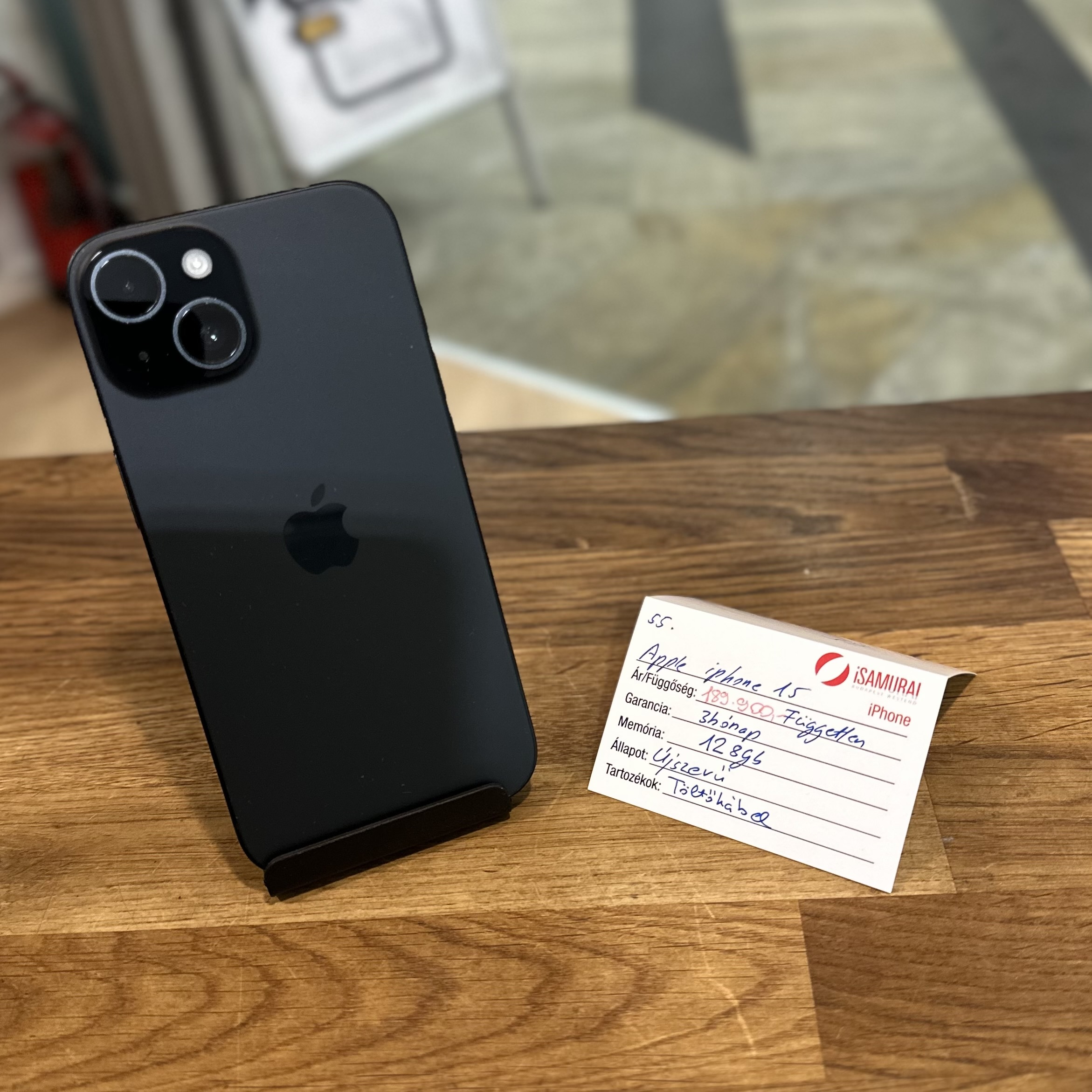 Apple iPhone 15 - 128GB - Fekete - Független ( 112.)