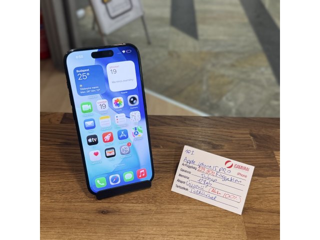 Apple iPhone 15 Pro - 128GB - Fekete Titán - 100% akku - újszerű ( 103.)