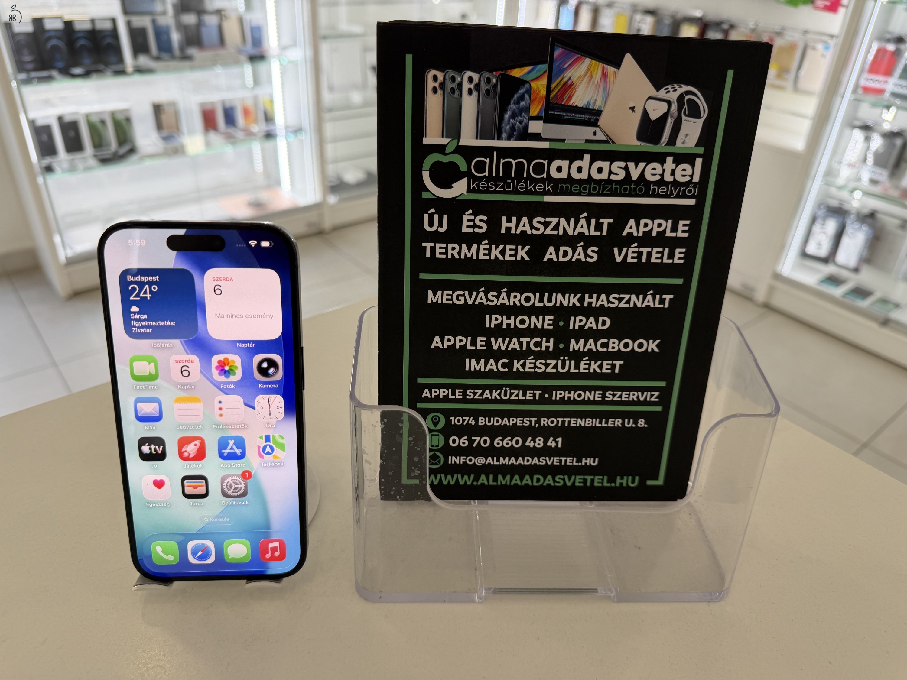 iPhone 15 Pro 256GB Független Használt/1 hónap gar./Akku 86%/p4880