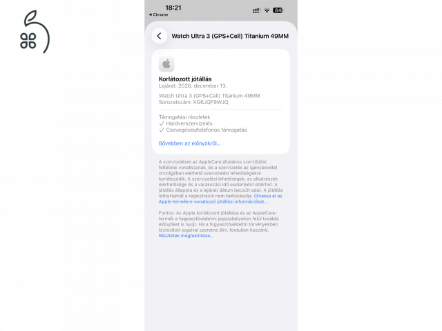 ÚJ ÁLLAPOTÚ APPLE WATCH ULTRA 3 NATÚR TITÁN APPLE GARANCIA 2026.12.13-IG