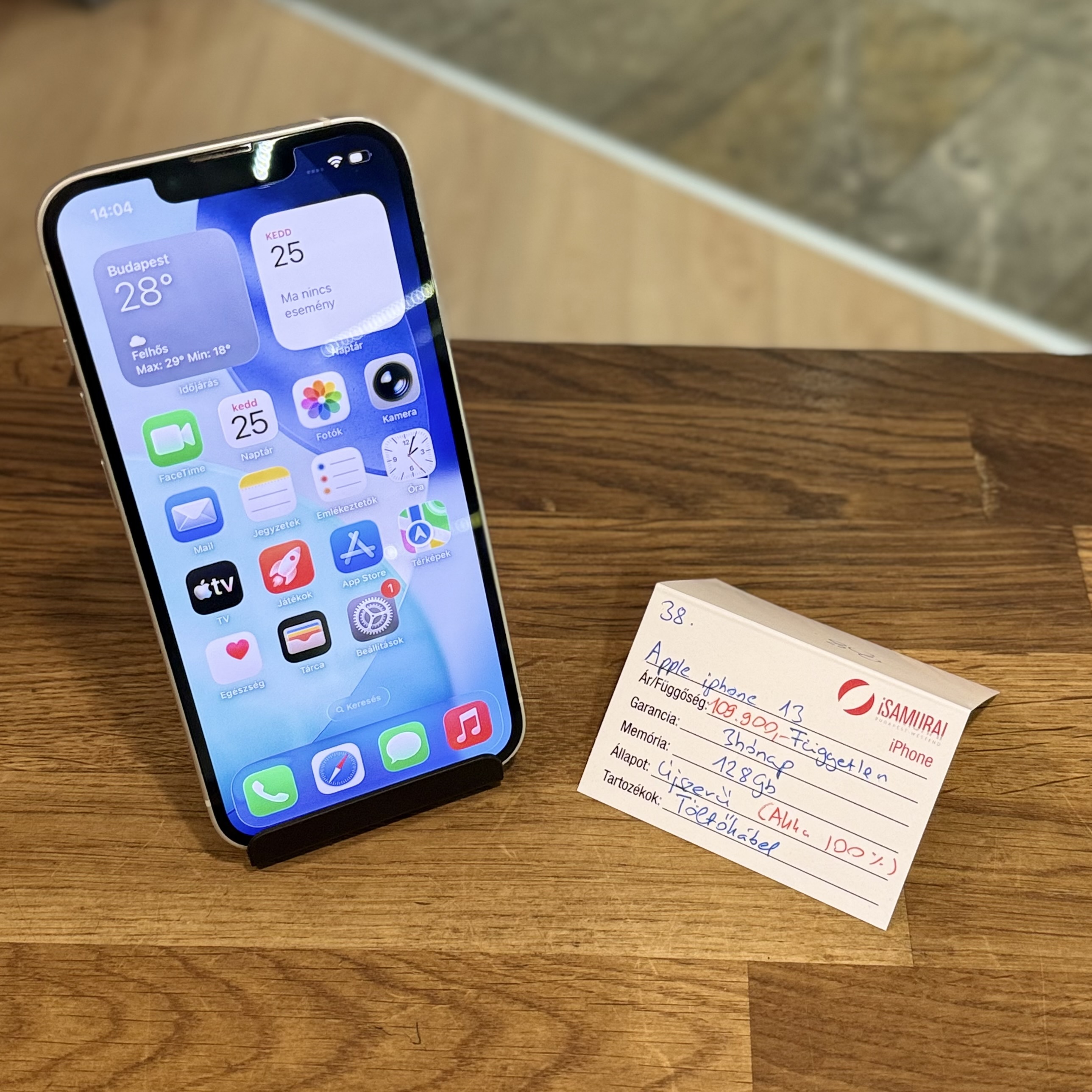 Apple iPhone 13 - 128GB - Fehér - 100% akku (38.)