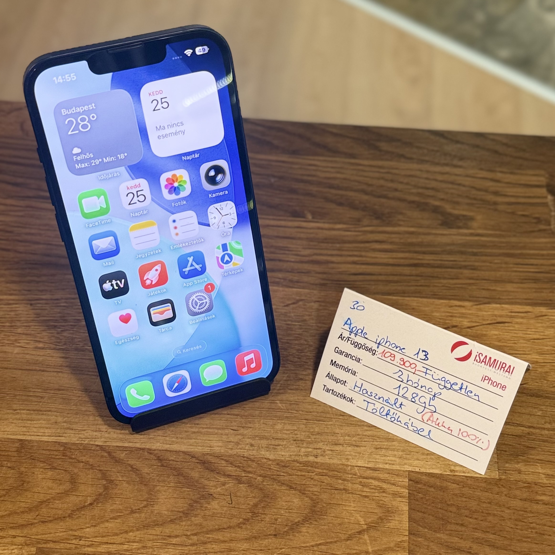 Apple iPhone 13 - 128 GB - Fekete - 100% akku (30.)
