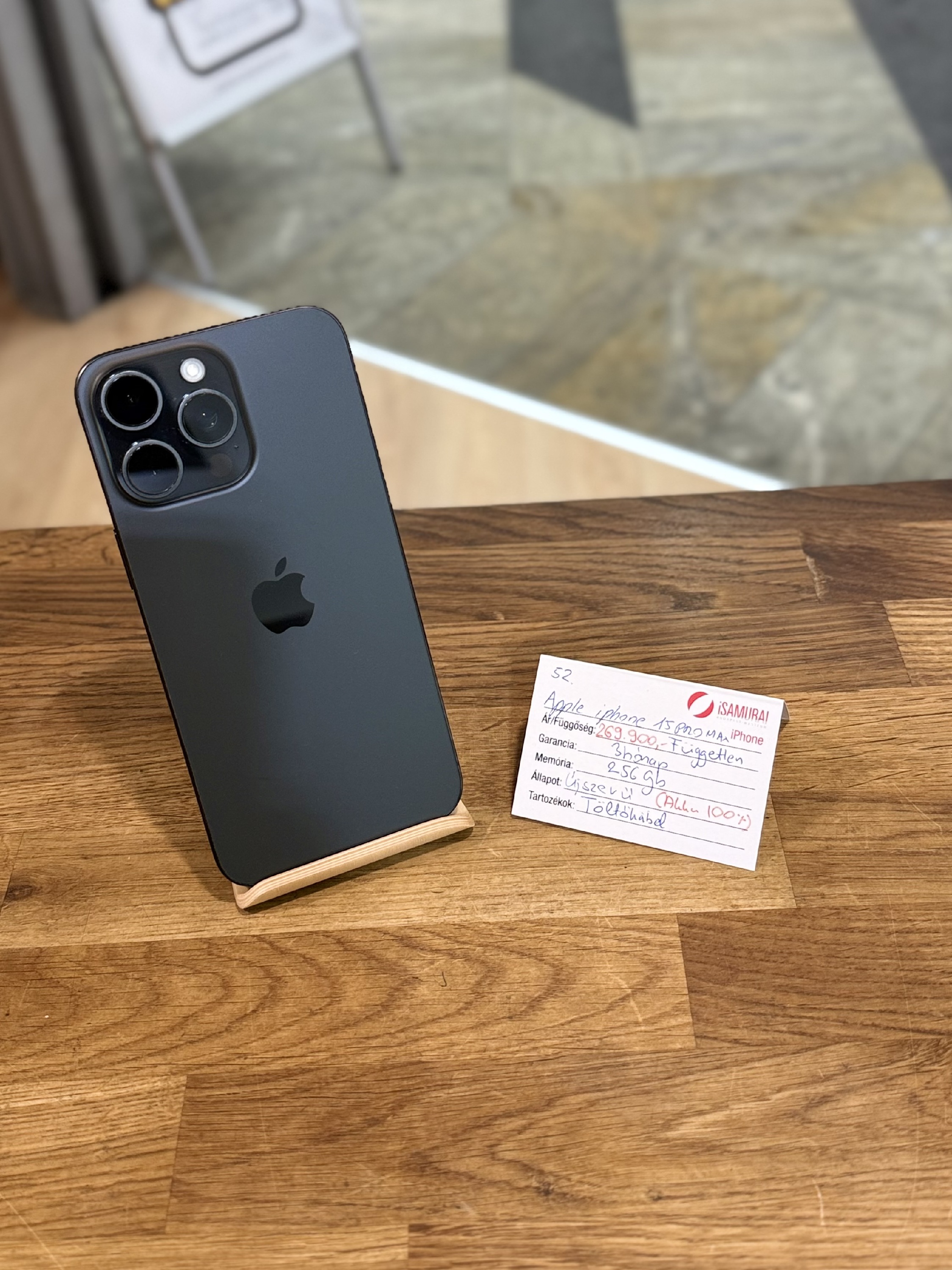 Apple iPhone 15 Pro Max - 256GB - Fekete titán - Újszerű - Akku 100% (52.)