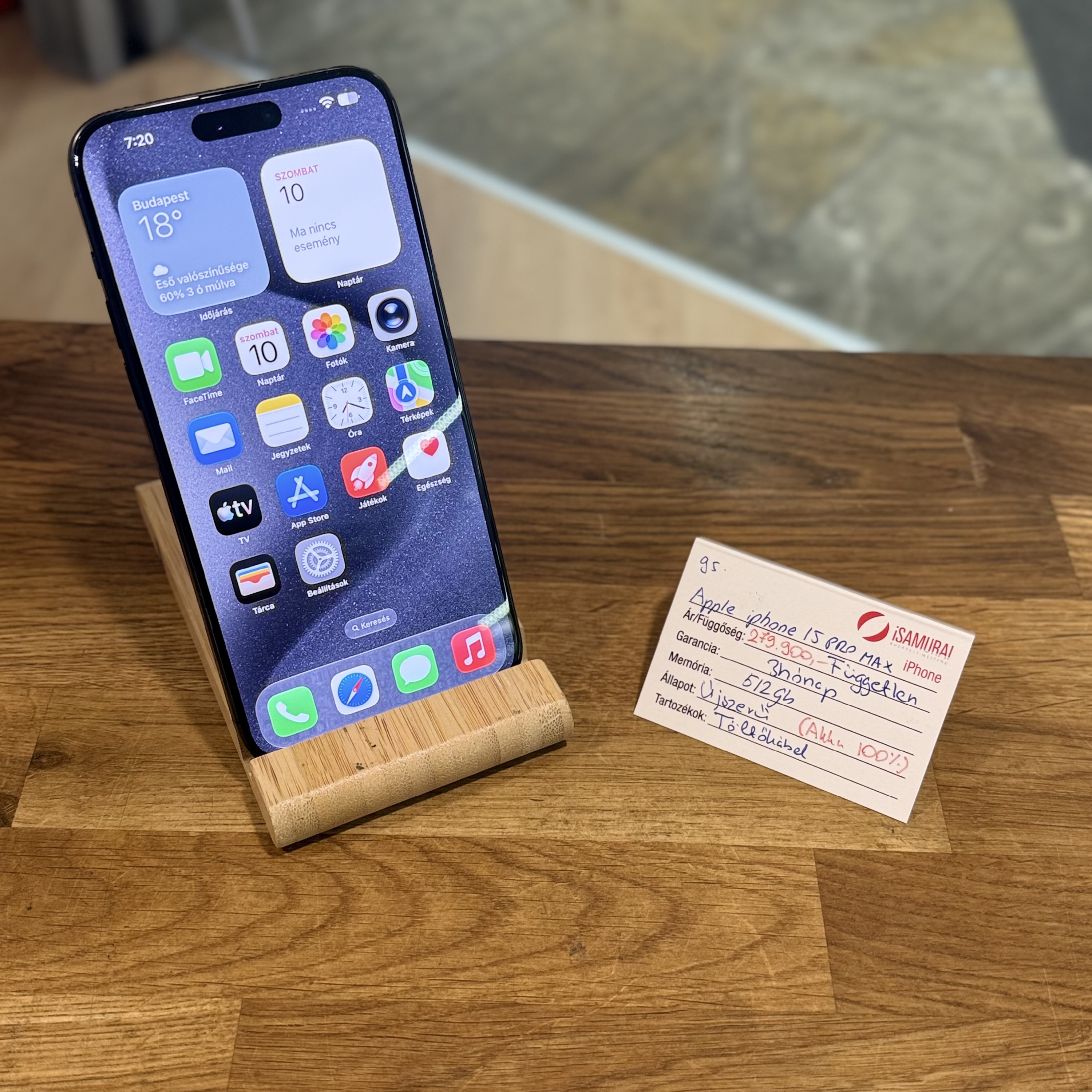 Apple iPhone 15 Pro Max - 512GB - Fekete titán - Újszerű - Akku 100% (95.)