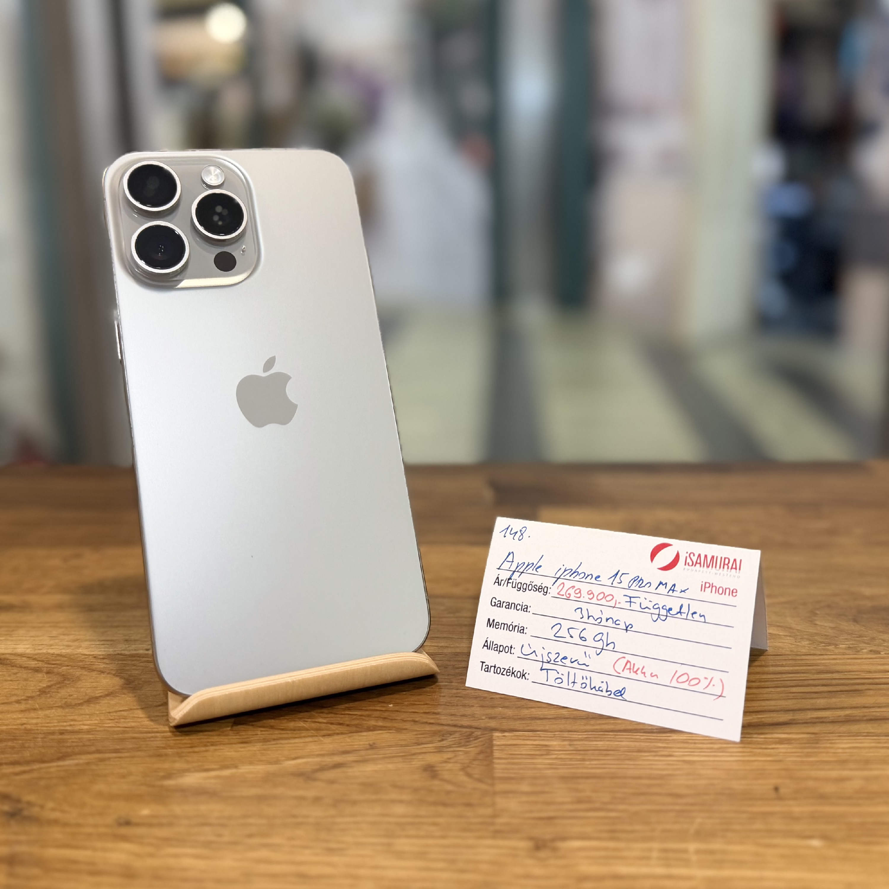 Apple iPhone 15 Pro Max - 256 GB - natúr titán - független - Akku 100% (148.)