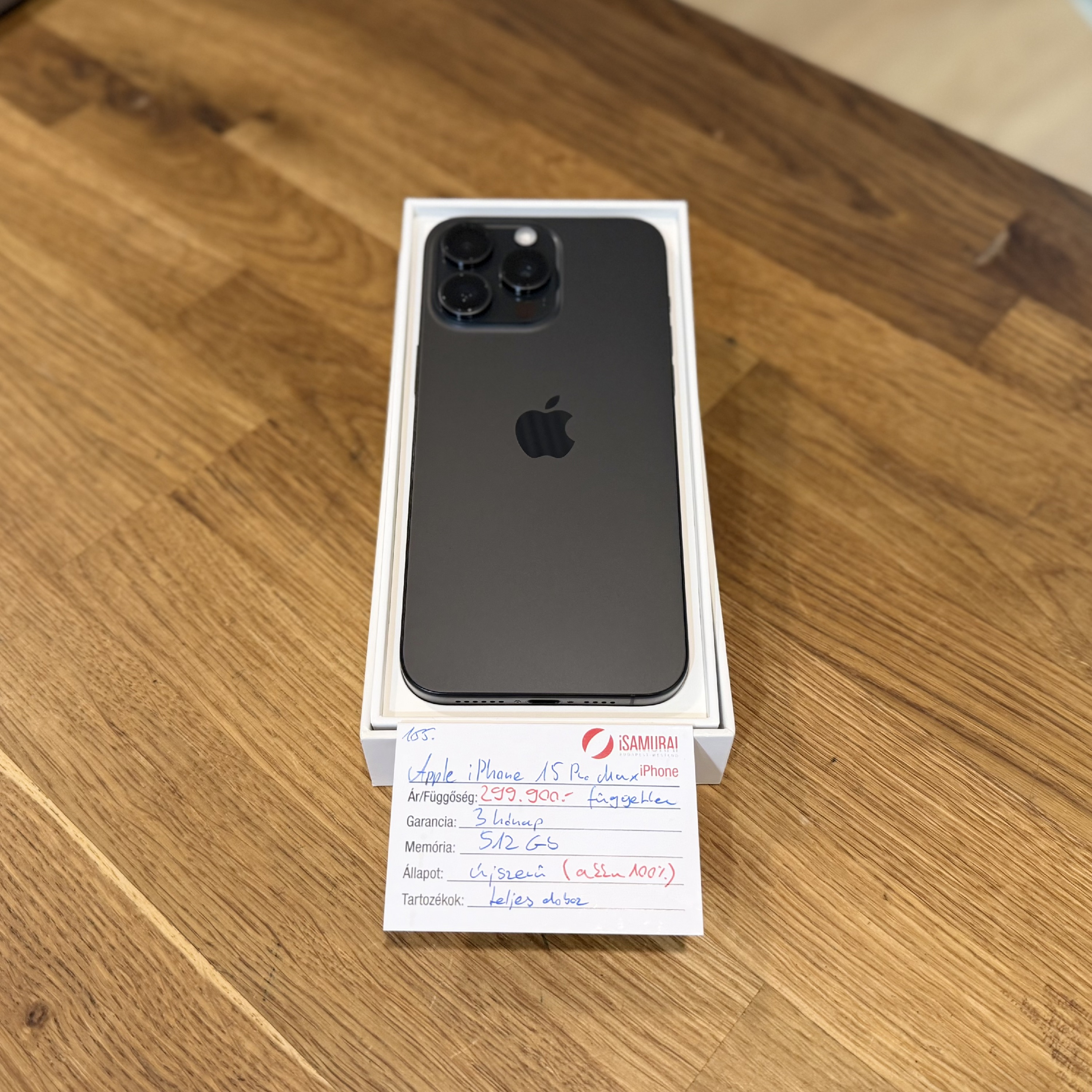 Apple iPhone 15 Pro Max - 512 GB - fekete titán - független - Akku 100% (155.)