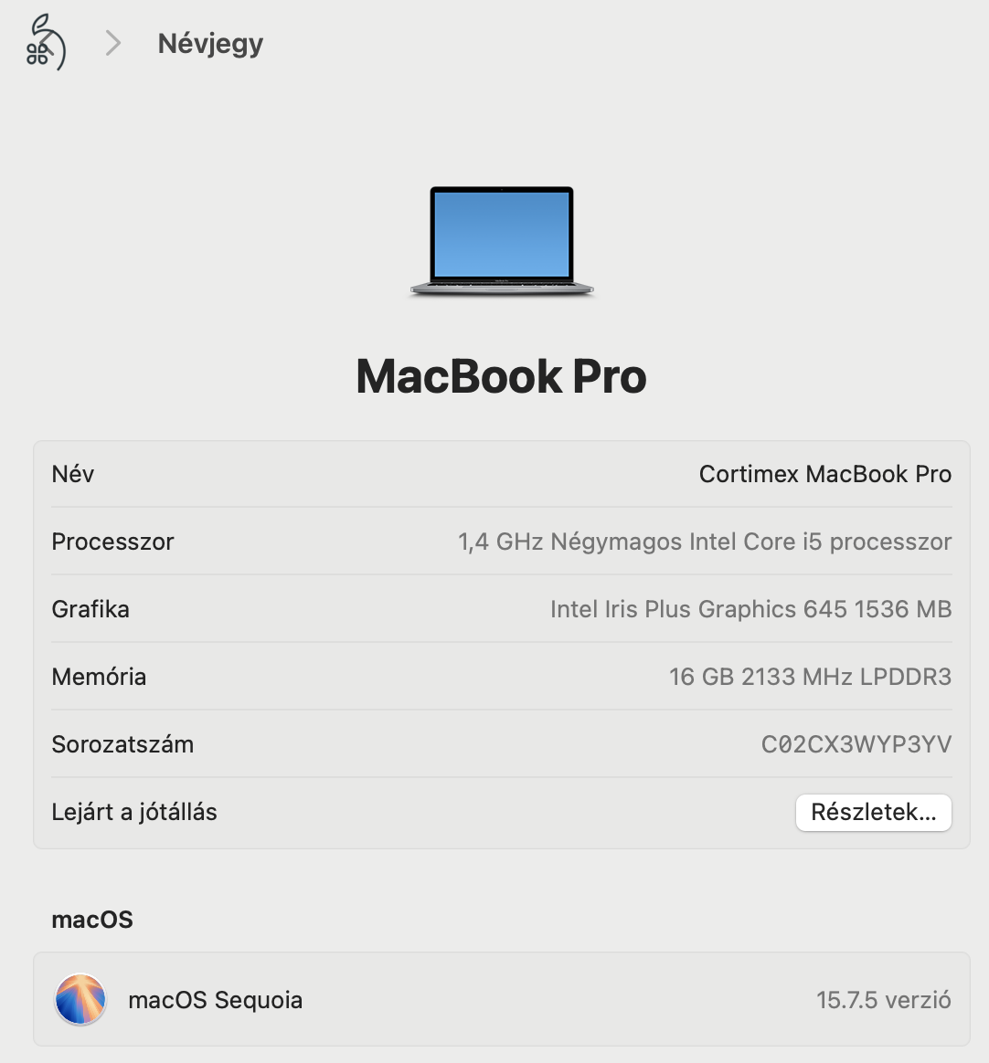 MacBook Pro 13 Touch Bar/QC i5 1.4GHz/16GB/256GB SSD/Intel Iris Plus Graphics 645/Space Grey - HUN KB