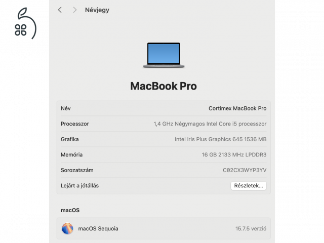 MacBook Pro 13 Touch Bar/QC i5 1.4GHz/16GB/256GB SSD/Intel Iris Plus Graphics 645/Space Grey - HUN KB