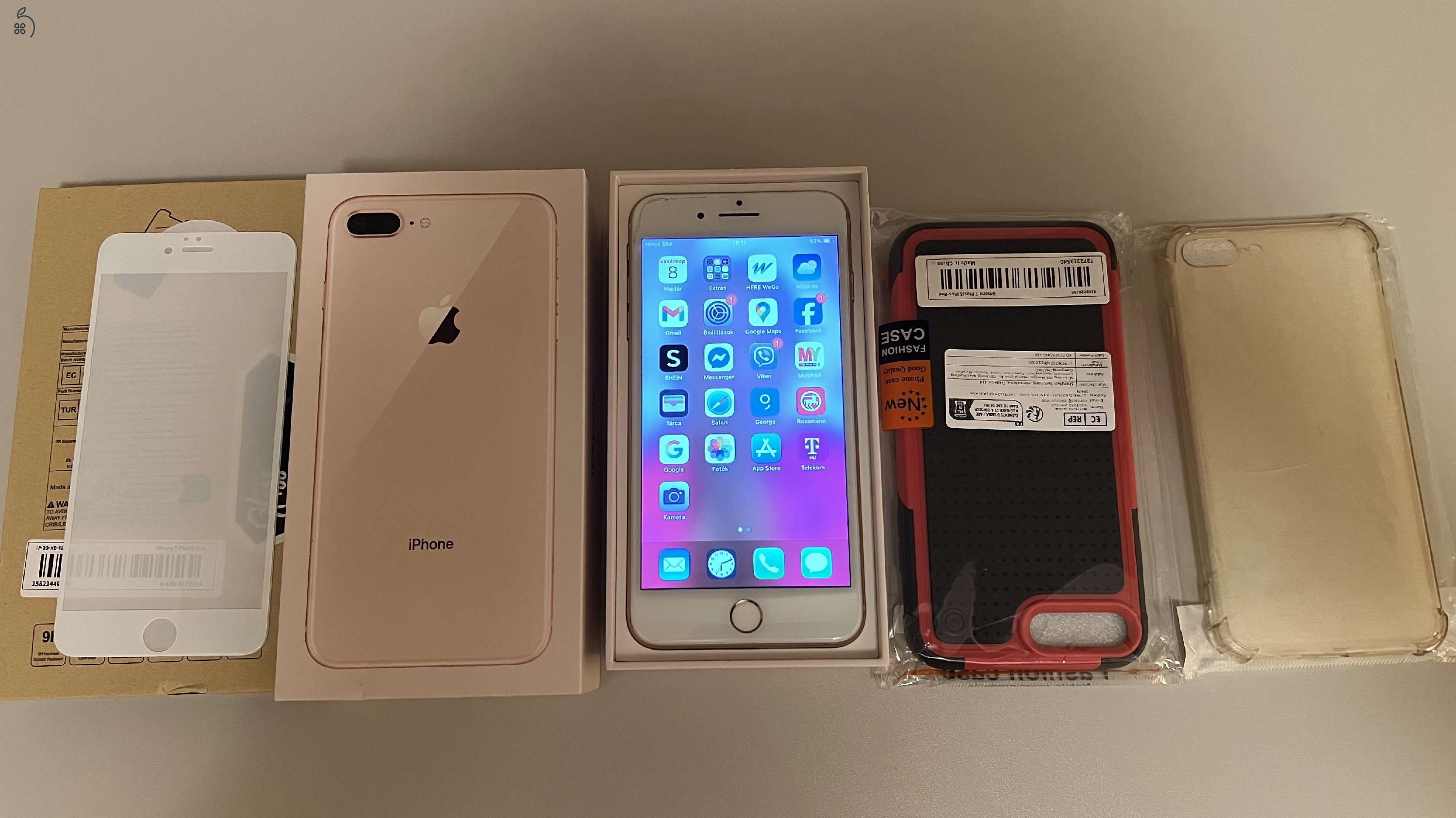 Iphone 8 plus 64 GB, rose gold, 75%, dobozos + kiegészítők