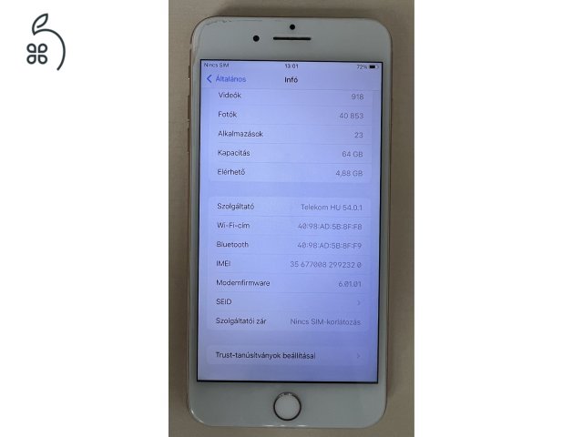 Iphone 8 plus 64 GB, rose gold, 75%, dobozos + kiegészítők
