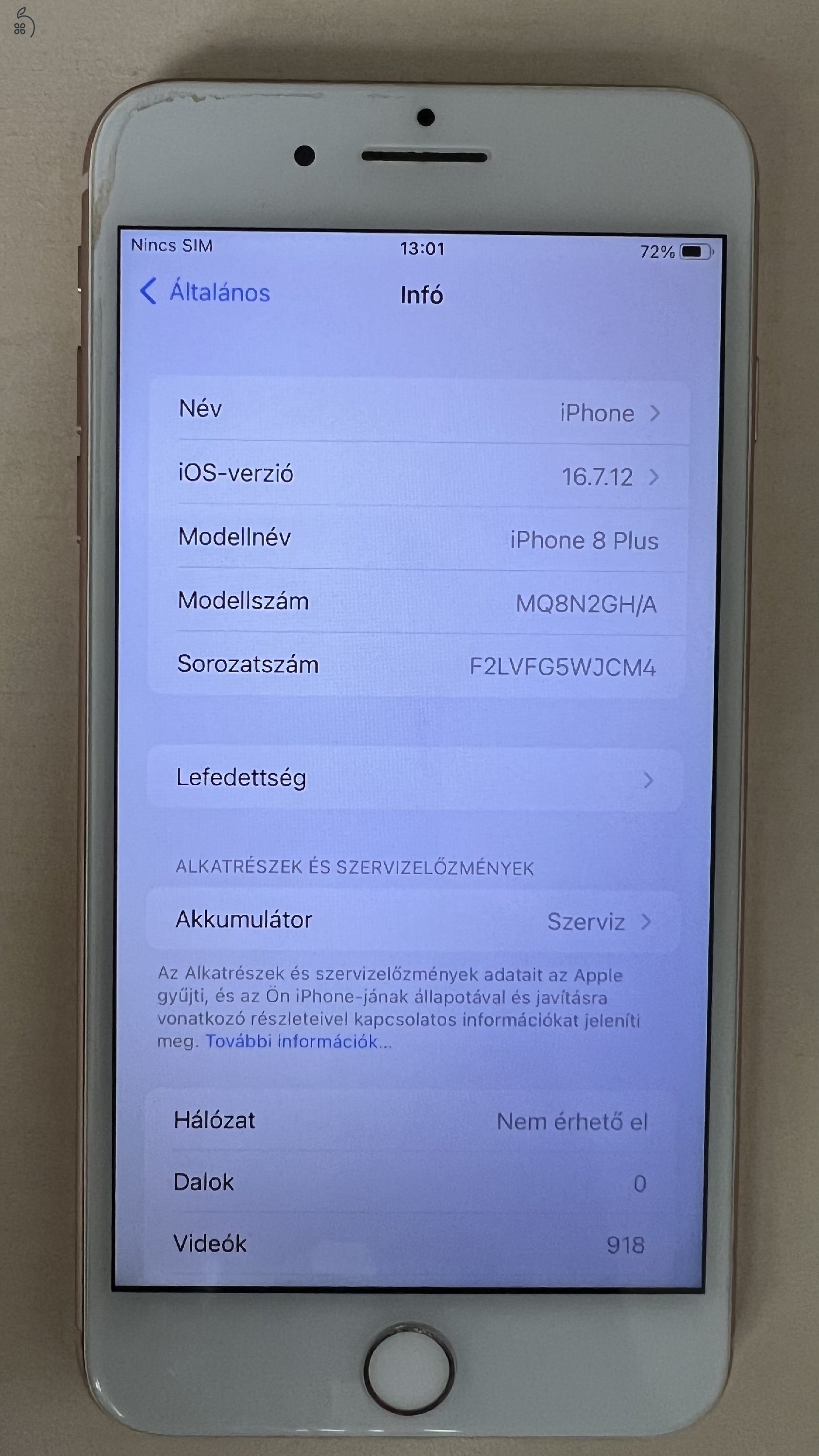 Iphone 8 plus 64 GB, rose gold, 75%, dobozos + kiegészítők