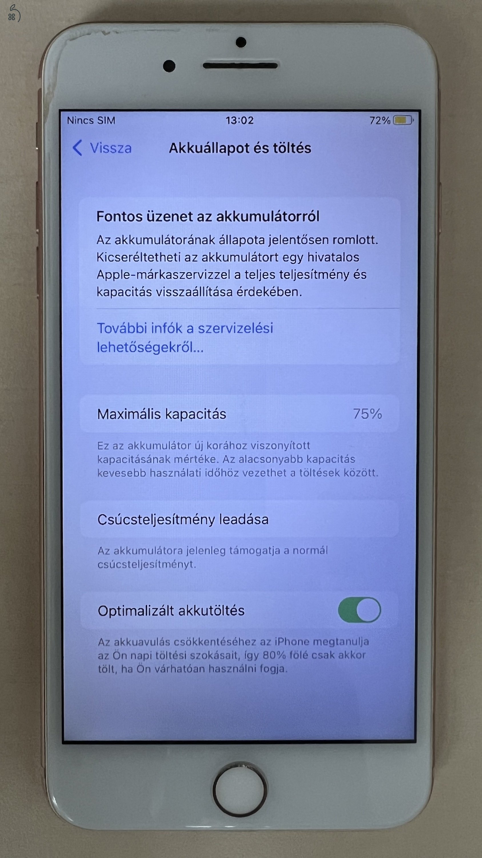 Iphone 8 plus 64 GB, rose gold, 75%, dobozos + kiegészítők