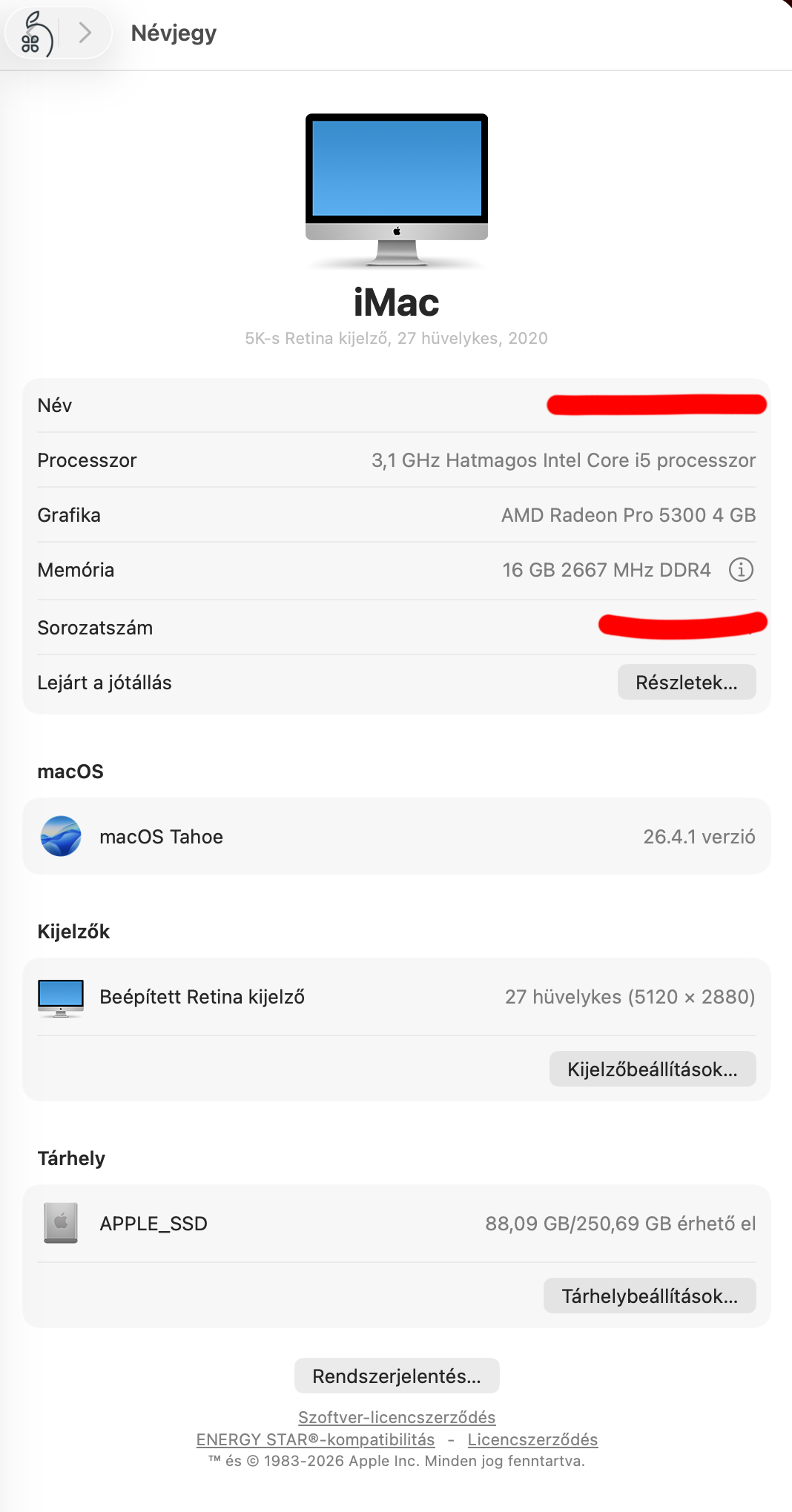 Apple iMac 27 5K Retina 2020 / i5 / 16GB / Hibátlan