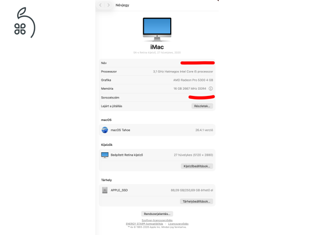 Apple iMac 27 5K Retina 2020 / i5 / 16GB / Hibátlan