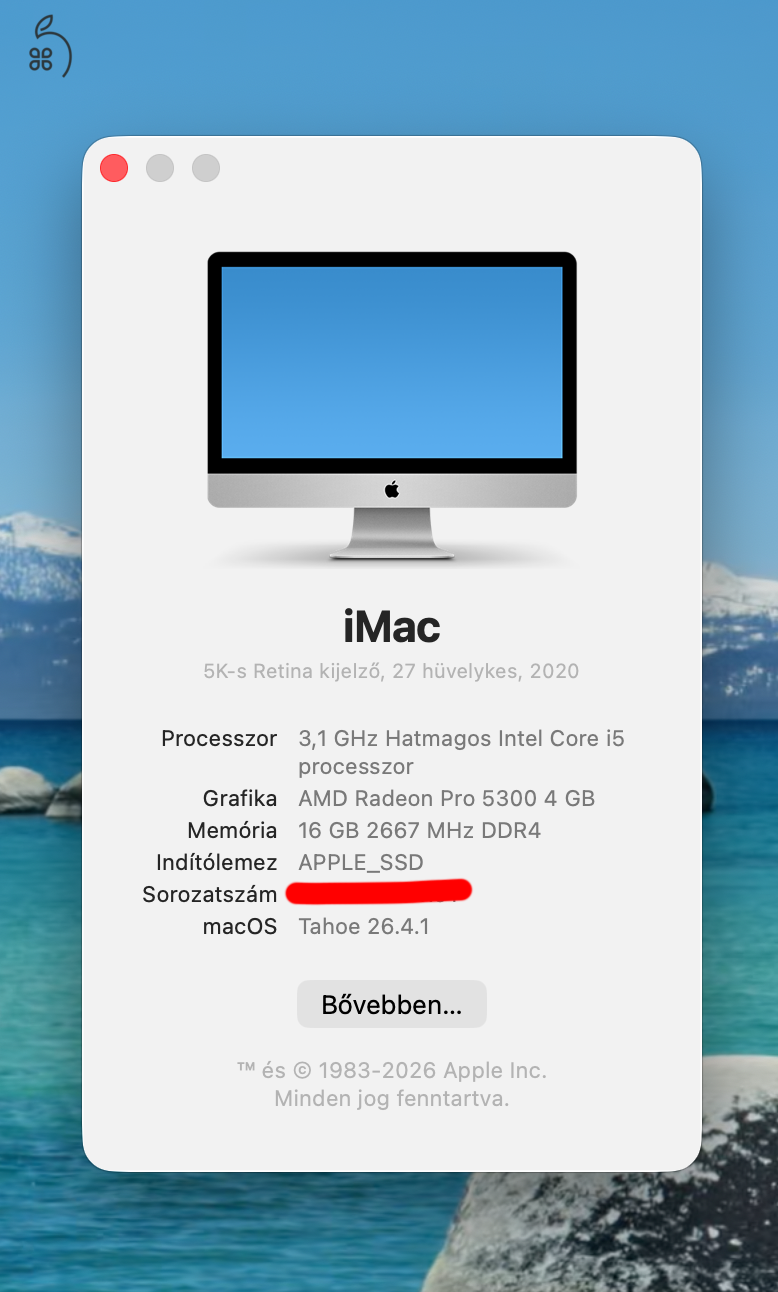 Apple iMac 27 5K Retina 2020 / i5 / 16GB / Hibátlan