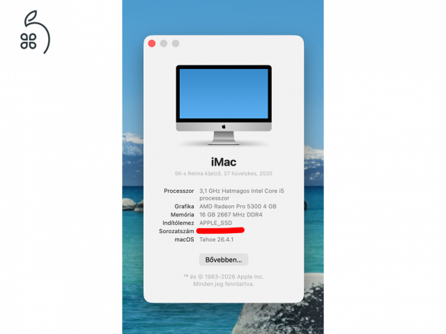Apple iMac 27 5K Retina 2020 / i5 / 16GB / Hibátlan