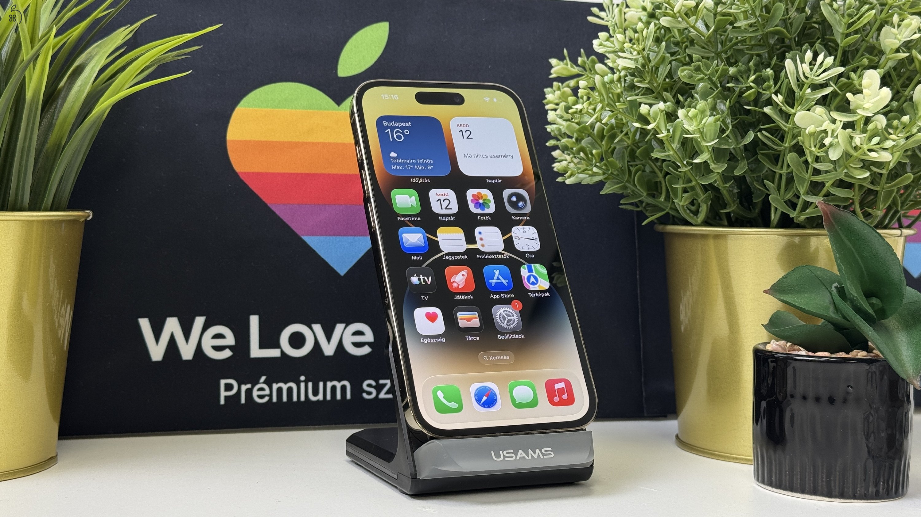  iPhone 14 Pro 128GB Arany, Független - Számla, 1ÉV Garancia 