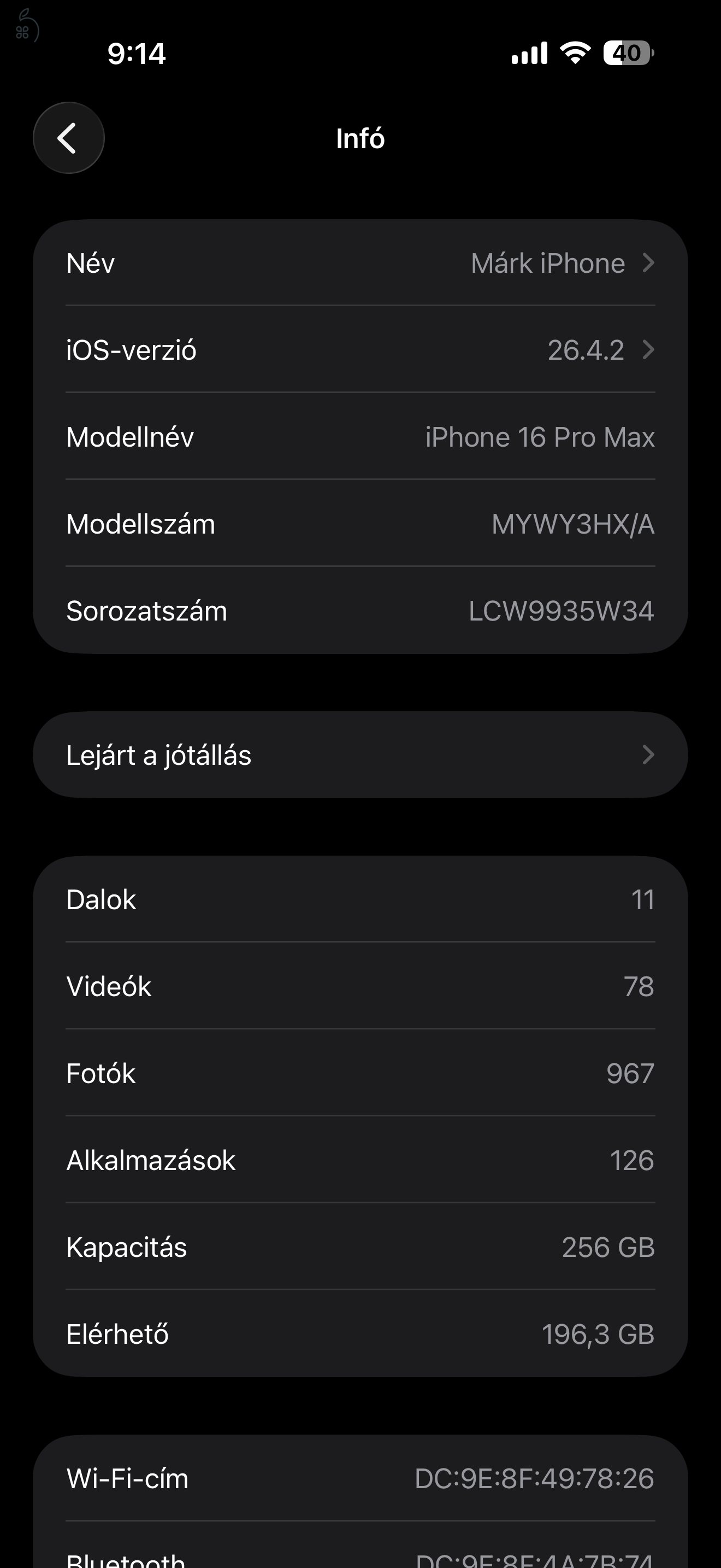 iPhone 16 Pro Max 256GB - 98% - Natúr Titán - 1Év Jótállás