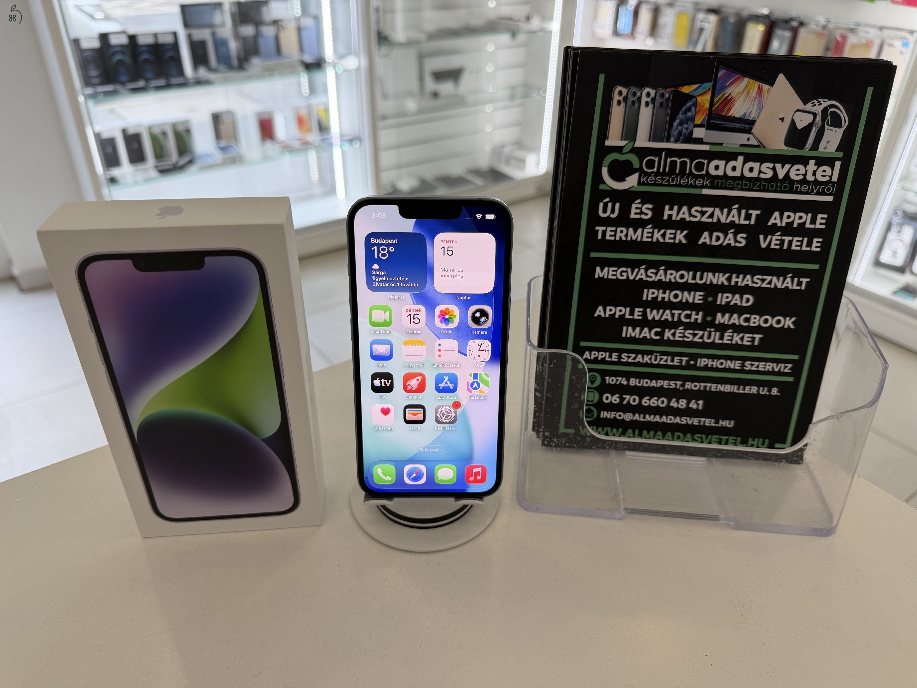 iPhone 14 128GB Független Újszerű/1 hónap gar./Akku 100%/g55