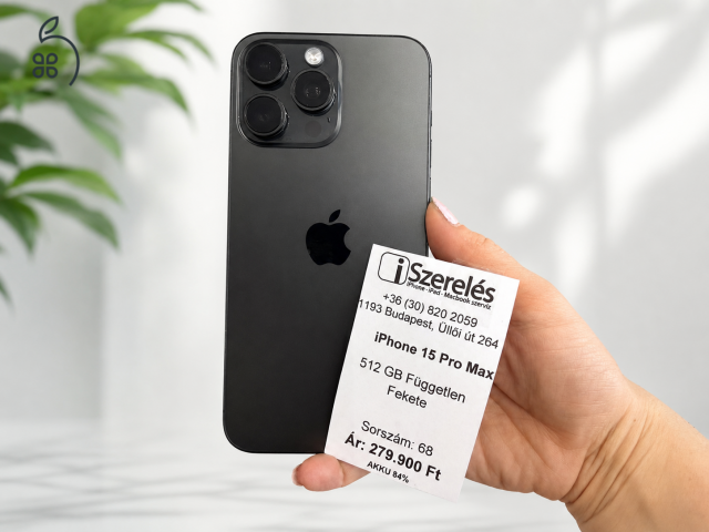 iPhone 15 Pro Max 512GB független fekete titán akku 84% (68) iSzerelés.hu