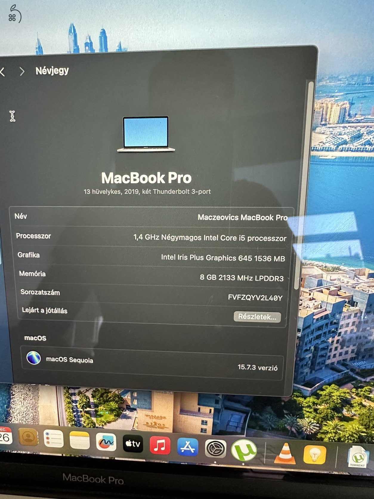  Macbook Pro 13 touchbar 2019 i5 8gb ram uj akksival