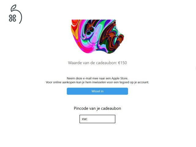 150 EUR-s Apple Store elektronikus voucher/utalvány  35.000 forintért, CSAK HOLLAND APPLE STORE-ban felhasználható
